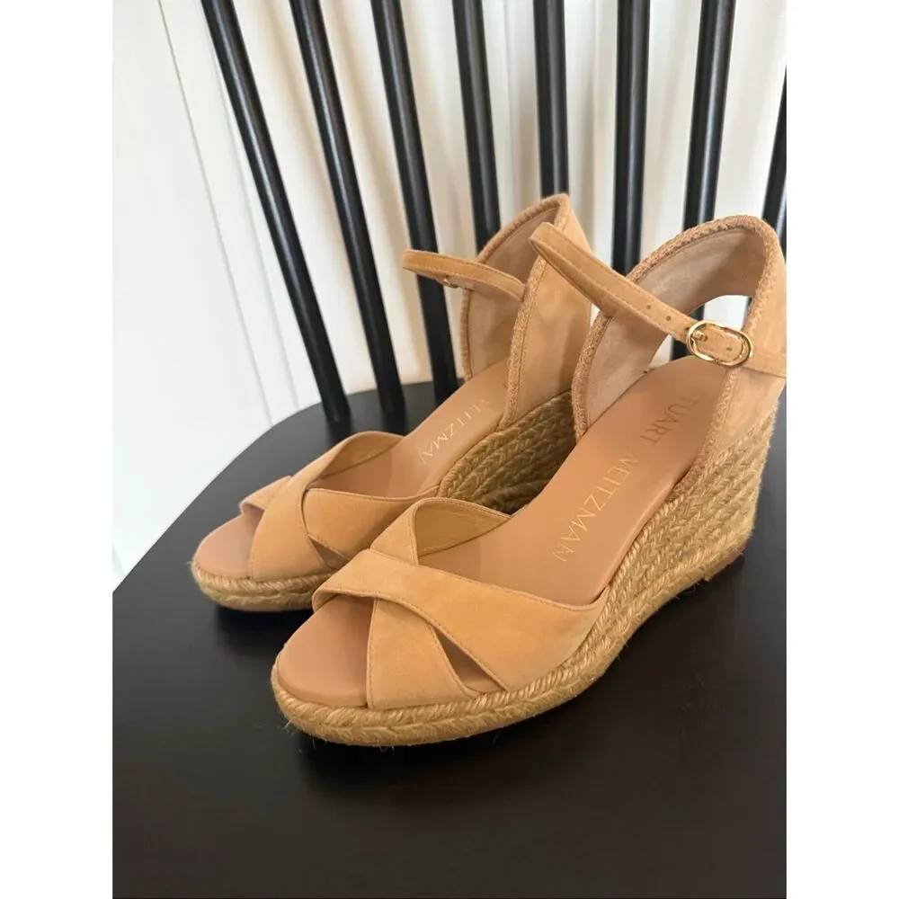 Stuart Weitzman Mirela 11 suede cross front espadrille sandals 6